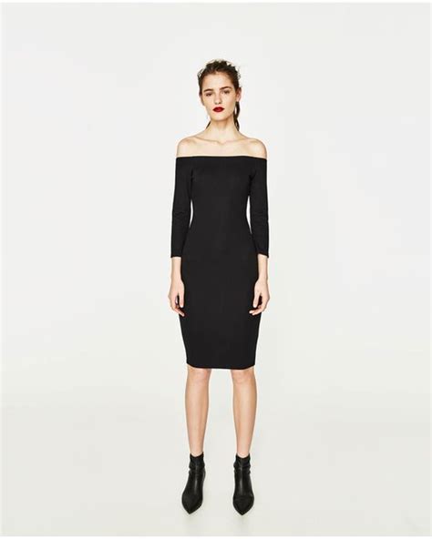 zara off the shoulder black dress